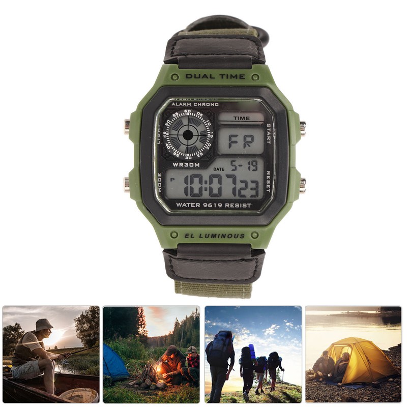 Digital Sport Watch Canvas Strap Luminous Waterproof Retro Sport Watch