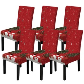 FOREVER QUEEN Red & White Classic Chair Covers 6 Pcs -Stretchable Washable Dining Chair Slipcovers,Festive Plaid Lace Back Covers for Home Kitchen Cafe,Daily Use Chair Protectors