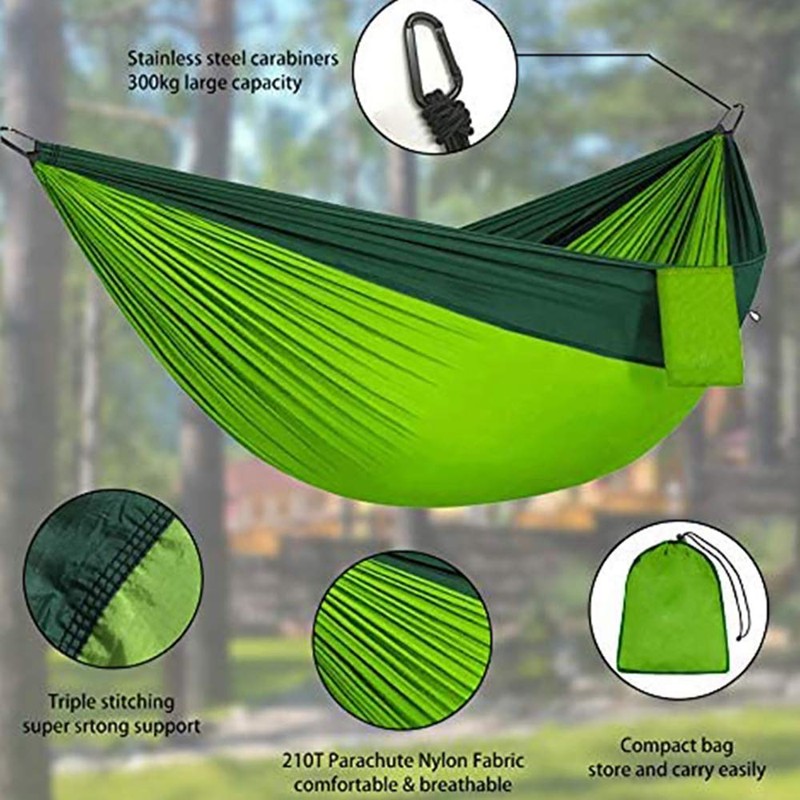 Green&Grey Camping Hammock Kit 270 x 140cm Nylon Lightweight Parachute