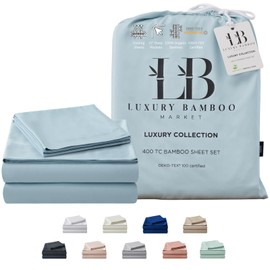 Luxury Bamboo Market | Queen Size Bed Sheet Set | 100% Viscose Made from Bamboo | Organically Grown | Ultra Soft | Cooling Sheets for Hot Sleepers | 17" Deep Pocket [Spa Blue]