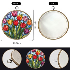 Colorful Tulips Botanical Flower Decor Art Framed Round Wall Decor Canvas Wall Art Hanging Prints Artwork for Home Bedroom Bathroom Farmhouse Birthday Wedding Party Decorations 10.2X10.2 Inch