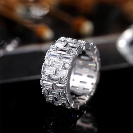 925 Sterling Silver Shiny Full Diamond Gemstone Ring 18K Gold Cocktail Ring Cubic Zirconia Promise Ring CZ Diamond Multi Row Rings Eternity Engagement Wedding Party Ring for Women Z.172 (US Code 9)