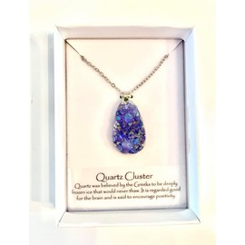 Britsh Fossils Aura Quartz Pendant - Beautiful, Sparkling Genuine Gemstone Crystal Necklace (Purple)