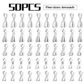 Aylifu 50pcs 5 Sizes Pendant Clip Clasp Silver Pinch Clip Clasp Bead Bail Pinch