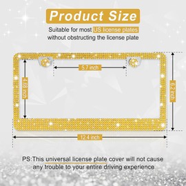 Amiss Bling License Plate Frame for Women, 2Pack Rhinestone Handcrafted Crystal Premium Stainless Steel, Stainless Steel Car Decorative Accessories with Diamond Sparkle Glitter Caps (Gold)