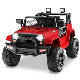 Costzon Ride on Car, 12V Battery Powered Truck Vehicle with Remote Control, Spring Suspension, Headlights, Music, Horn, MP3, USB & Aux Port, Gift for Boys Girls, Electric Car for Kids (Red)