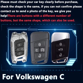 Cavlobe Zinc Alloy Key Fob Cover,Keychain,Protection Car Key Case for Volkswagen Tiguan Arteon Atlas Golf Alltrack Jetta Passat Skoda Kodiaq Superb A7 VW Smart Keyshell Accessories(NO.033 Silver)