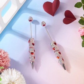 Bestewelry 2Pcs Glitter Beadable Pen Full Rhinestone Bead Ballpoint Pen Bling Rhinestones Beaded Pens for DIY Craft Students Office School Supplies Party Wedding Favor - White