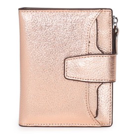 AINIMOER Women's RFID Blocking Leather Small Compact Bi-fold Zipper Pocket Wallet Card Case Purse with id Window (Lichee Champaign Gold)