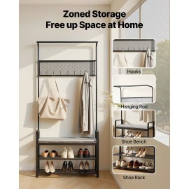72-Inch Freestanding Coat Rack with Shoe Bench 2-Tier Storage Organizer Hooks Hanging Rod Wire Sh-Hall TreeDefault: Default