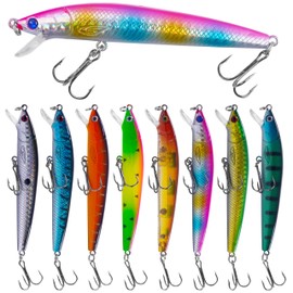 Suspending Jerkbait Fishing Lures Kit, 8pcs Minnow Jerk Baits for Bass Fishing Lures with Treble Hooks Topwater Surf Casting Lures for Bass Trout Walleye Pike Striper Freshwater Saltwater