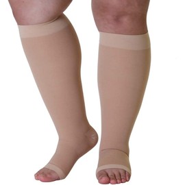 4XL Mojo Opaque Compression Socks Extra X-Wide Calf 20-30mmHg Knee-Hi Bariatric Plus Size Support Stockings - Open Toe - Beige XXXX-L