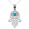 Fine Sterling Silver Hamsa Hand with Blue Stone Evil Eye