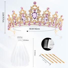 Crystal Tiara Crown Wedding Tiara, Veil Short Bridal Tulle with Comb, Elegant Short Bridal Veil with Rhinestones and Pearls, Headpiece for Wedding, Prom, Birthday, Party for Women and Girls, Crowns