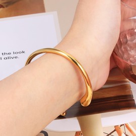 MILAKOO Irregular Bangle Bracelet for Women Stainless Steel Minimalist Statement Jewellery Teardrop Cuff, Stainless Steel, No gemstone