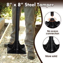 Heavy Duty Tamper Tool, 8"x8" Ground Tamper Tool with 58 Inch Handle, Landscaping Tools Ground Level Tools for Sand Dirt Concrete Asphalt, Small Hand Tampers for Road Repairs Pavers Flat