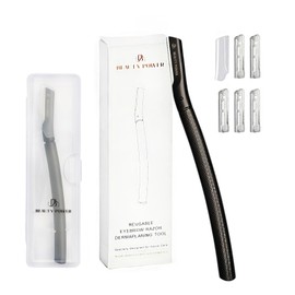 Beauty Power Eyebrow Razor with 6 Blades & Travel Case – Face Razors for Women & Men, Eyebrow Trimmer Shaper with Precision Cover, Facial Shaver & Dermaplaning Tool for Smooth Skin (Black)