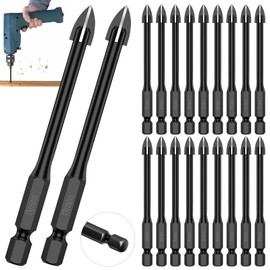 20 PCS 1/4" Tile Drill Bits 6mm Masonry Drill Bits Concrete Drill Bit Set Alloy 1/4" Hex Shank for Tile Glass Mirror Ceramic Wood Brick (2 Set,1/4'' 6mm,20pcs)