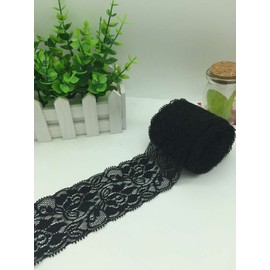 Yulakes 10 Yards White Lace Beading Lace Ribbon Stretch Lace Flower Braid Wedding Lace Trim Decoration Ribbon, Craft, Grinding Tape 7cm Width (Black)
