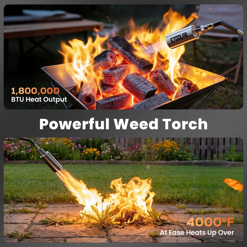 Propane Torch Weed Burner, 1,800,000 BTU,14FT Safety Hose, 2-in-1 Two