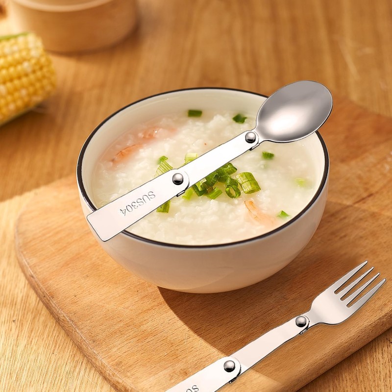 2 PCS Foldable Forks and Spoons Set, Tainless Steel Foldable