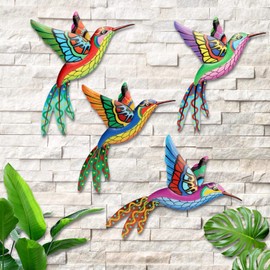 EEEKit Metal Hummingbird Wall Decoration Garden, 4 Pieces Garden Decoration Wall Decoration Decorations, Colourful Hummingbird Wall Decoration, Garden Decoration for Hanging Home Balcony Decoration