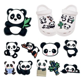 KEQAR 10er Pack Panda Crocs Schuh Charms, Cartoon PVC DIY Schuhblumen Stecker, Schuh Dekoration für Erwachsene und Kinder