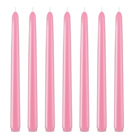 Set of 7 Pink Colored Taper Candles, Unscented Skinny 10 Inch Tall Wax Candlesticks for Home Party Wedding Table Decoration