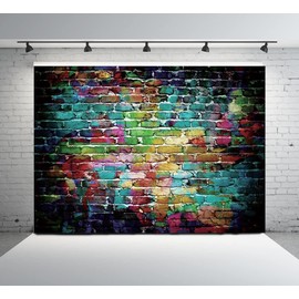 Alltten 7x5ft Colorful Brick Wall Backdrop Graffiti Photography Backdrops 80's Hip Hop Disco Birthday Graduation Themed Party Decoration Background Photo Studio Props F55