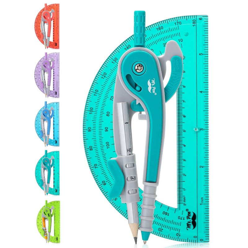 Mr. Pen - Juego de compás y transportador, compás matemático
