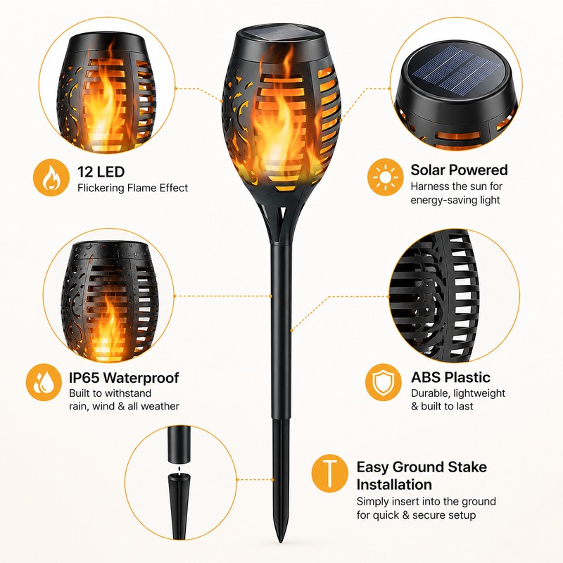 Solar Flame Torch Lights for Garden Decor – Flickering LED
