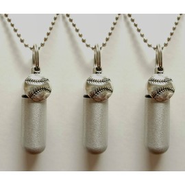 Set of THREE Brushed Silver BASEBALL CREMATION URN - Includes 3 Velvet Pouches, 3 Ball-Chains & Fill Kit