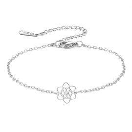 kkjoy Flower of Life Bracelet Stainless Steel Celtic knot Blossom Bracelet Eternity Flower Inspirational Amulet Jewelry for Women Charming Ladies (Silver)