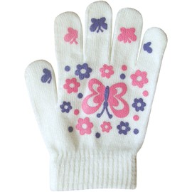 Girls Super Soft Fine Knit Magic Stretch Gripper Winter Gloves, Cream, One size