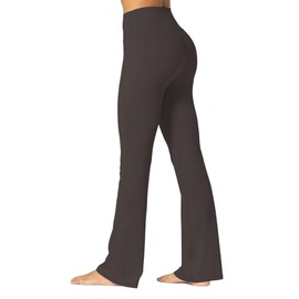 Sunzel Sunzfly Women's Mini Flare Leggings with Pockets High Waisted Tummy Control Yoga Pants Bootcut Workout Gym Casual 30" Seal Brown Small