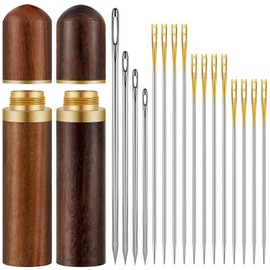 WILLBOND 24 Pcs Self Threading Sewing Needles Sets Large Gauge Needle Hand Sewing Needle Embroidery Needles with Wooden Case for Knitting Mending DIY Handsewing Art Crafts