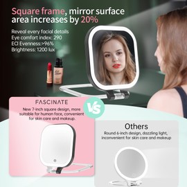 FASCINATE 10X Magnification Rechargeable Travel Makeup Mirror, 7" Lighted Portable Vanity Mirror with 3 Colors Lighting & Stepless Dimming, Double Sided LED Mirror, Gift for Women (Black)