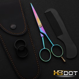 HB DOT - Professional Mustache Scissors, 5 Inches Black Mustache Beard Scissors, German Stainless Steel Beard Scissors for Men with Case, 2 Combs (Multi)