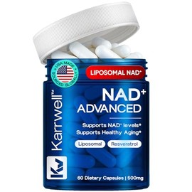 NAD+ Suplemento de 500 mg con resveratrol - Liposomal para una máxima absorción - Energía celular y apoyo antienvejecimiento - Vegano sin OMG - 60 cáp