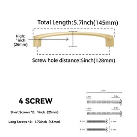 BUKOBYHE 10 Pack 5 Inch(128mm) Kitchen Cabinet Handles Brushed Brass Cabinet Pulls Zinc Alloy Drawer Pulls Solid Kitchen Hardware