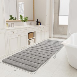 LOCHAS Long Bathroom Rugs Runner, 24" x 70" Large Bath Rug Non Slip Washable, Absorbent Microfiber Bath Mat Luxury Soft, Cozy Bathroom Runner Rug for Shower Quick Dry, Grey