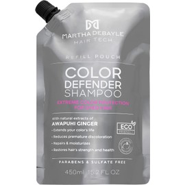 MARTHA DEBAYLE Shampoo REFILL POUCH COLOR DEFENDER. Protección extrema para el cabello teñido. Con extractos naturales de Jengibre de Awapuhi. Sin parabenos, libre de sulfatos y ftalatos. 450 ml