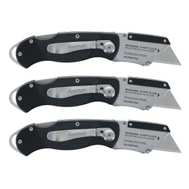 Husky Folding Sure-Grip Lock Back Utility Knives Multi Pack (3 Piece Set: 3 x Husky Knives w/ Blades) (Colors Vary)