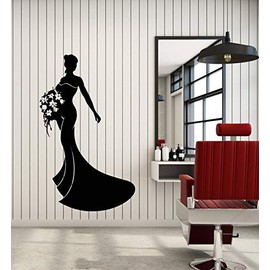 Vinyl Wall Decal Lady Ball Dress Boutique Flowers Bouquet Stickers Mural Large Decor (g1612) Black