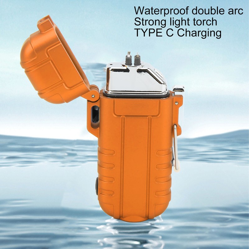 Outdoor Double Arc Electric Lighter Portable Waterproof Flashlight Lighter Charging