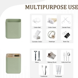 CERBIOR Bathroom Accessories Set 6 Piece Bamboo Bath Ensemble Includes Soap Dispenser, Toothbrush Holder, Toothbrush Cup, Soap Dish for Decorative Countertop and Housewarming Gift (Green)