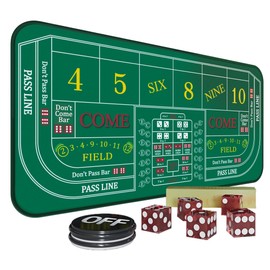 iEsstros Craps Table Top Set Craps Mat 70" x 35" Craps Table Mat Craps Table Top Mat with 5 Craps Casino Craps ON/Off Poker Button Storage Bag Craps Game Layout-Green