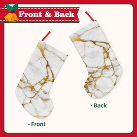 White Marble Gold Grain Watermark Background Design Christmas Stockings 18 Inches Classic Large Size Stocking for Family Holiday Xmas Party Gifts & Decorations