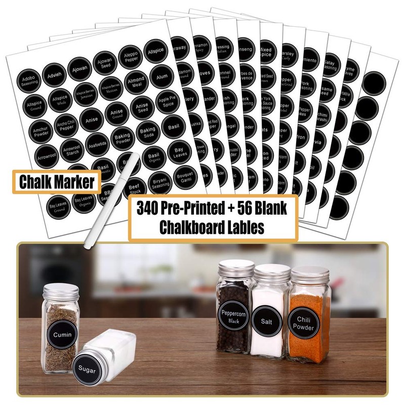 SWOMMOLY 66 Glass Spice Jars with 703 Spice Labels, Chalk
