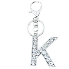 Unpafcxddyig Crystal Initial Alphabet Pendant Letter Keychain Purse Charms Silver for Women Handbags,Rhinestone K